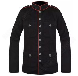 Military Jacket Black White & Red Goth Steam punk Army Officer Pea Coat
