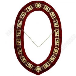 Knights Templar Commandery Chain Collar - Gold Plated on Red Velvet