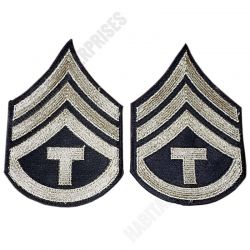 U.S Army WWII Tech Sergeant Strips Silver Black Twill Patches