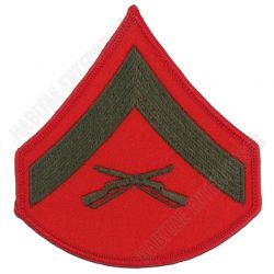 USMC Lance Corporal E-3 Green on Red Embroidered Chevrons