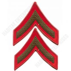 USMC Private First Class E-3 Green on Red Embroidered Chevrons
