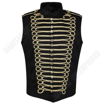 Mens Drummer Military Festival Black Hussar Waistcoat