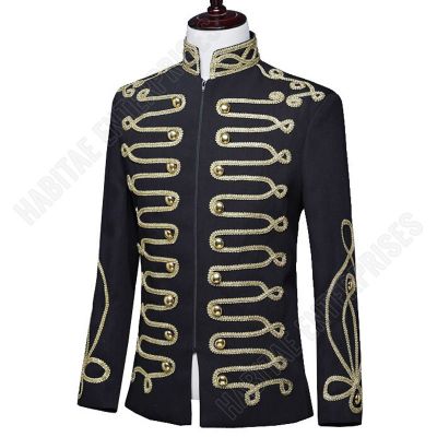 Black gold zipper Men Lapel Blazer Design Black Suit Jacke