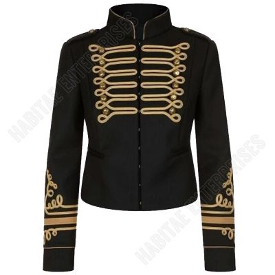 Women Black Cotton Military Commander Officer Hussar Banned Jacket