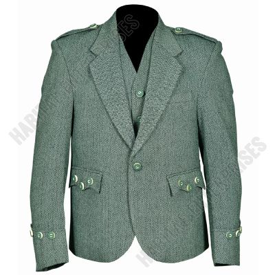 Lovat Green Tweed Argyle Kilt Jacket With 5 Button Vest