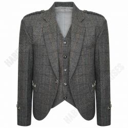 Check Tweed Crail Highland Kilt Jacket and Waistcoat Scottish Grey Wed