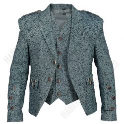 Pure Wool Black And Blue Argyll Jacket With Waistcoat