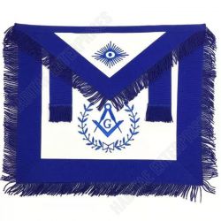 Masonic Blue Lodge Master Mason Apron Machine Embroidery with Fringe Blue
