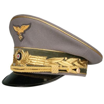 Hermann Goring Visor Cap, Grey w/Gold Embroidery