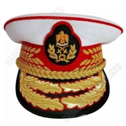 Gaddafi General Officer Military Army White Parade Dress Visor Hat Gold Embroidery